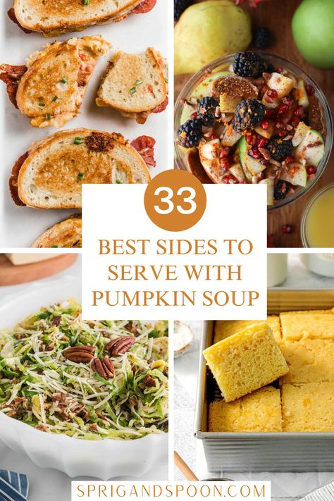 Make your pumpkin soup a meal with these tasty sides, appetizers, and toppings! I found the very best dishes to pair with your soup that are simple, delicious, and complementary. Healthy Soup Sides, Side Dishes With Soup, What To Serve With Pumpkin Soup, Side Dishes For Soup, Sides For Soup, Pumpkin Soup From Canned Pumpkin, Pumpkin Soup Recipe With Canned Pumpkin, Side Dish For Soup, Pumpkin Soup Using Canned Pumpkin