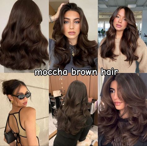 Mocha Brown Hair Color, Brown Hair Inspiration, Mocha Hair, Brown Hair Looks, Hair Curling Tips, Hair Inspiration Long, Brown Hair Inspo, Types Of Hair, Hairstyles For Layered Hair