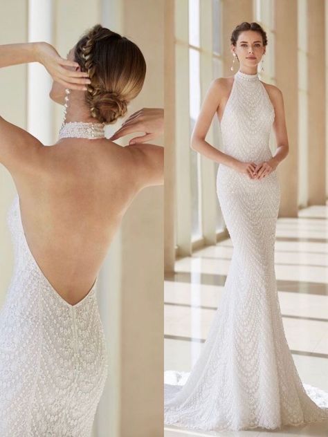 High Neck Open Back Wedding Dress, Choker Wedding Dress, High Neck Halter Wedding Dress, Bridal Fits, Halterneck Wedding Dress, Slim Wedding Dresses, Halter Neck Wedding Dress, Halter Top Wedding Dress, Wedding Dress Halter Neck