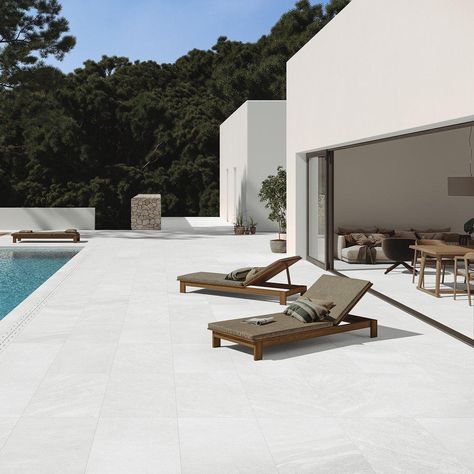 White outdoor floor tiles Spain Villa, Outdoor Tiles Floor, Balcony Tiles, Contemporary Gardens, Greek Holiday, British Homes, Terrace Floor, Paver Tiles, Exterior Tiles