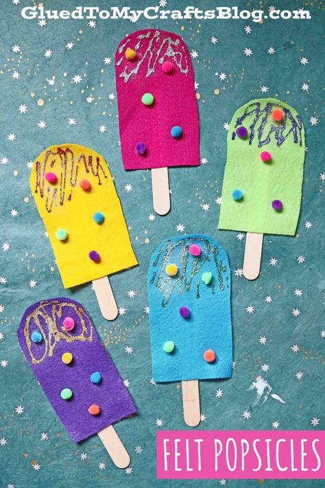 Felt Pretend Play Popsicles - Craft Popsicle Arts And Crafts, Candy Theme Crafts, Popsicle Activities For Toddlers, Popcicle Crafts Kids, Ice Cream Art And Craft For Preschool, Popsicle Crafts For Preschoolers, Popsicle Activities Preschool, Popsicle Art Preschool, Popsicle Craft