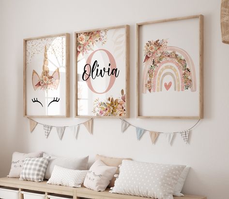 Unicorn Baby Room, Nursery Wall Decor Neutral, Unicorn Nursery Ideas, Rose Gold Nursery, Boho Unicorn, Girl Nursery Wall Decor, Modern Nursery Wall Art, Wall Decor Neutral, Unicorn Wall Decor