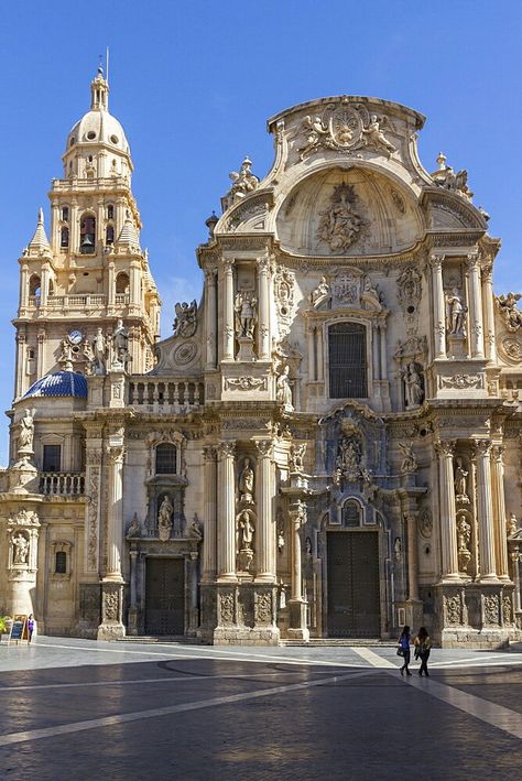 Murcia Cathedral, Spain. Scottish Architecture Traditional, Cathedral Outside, Murcia Spain Aesthetic, Spanish Cathedral, Baroque Cathedral, Ancient Buildings Architecture, Spain Cathedral, Spain Architecture, Architecture Photography Buildings