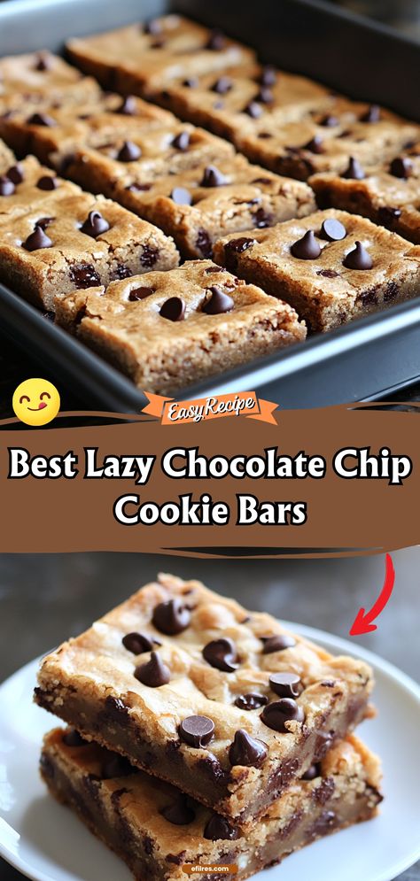 For those days when you crave homemade cookies but want minimal effort, try our Best Lazy Chocolate Chip Cookie Bars. These bars are thick, chewy, and loaded with chocolate chips, providing all the homemade taste without the fuss of individual cookies. #CookieBars #EasyBaking #ChocolateChip Crazy For Crust Chocolate Chip Cookies, Easy Lazy Chocolate Chip Cookie Bars, Easy Desserts Chocolate Chips, Nestle Chocolate Chip Cookie Recipe Bars, Chocolate Chip Easy Recipes, Frosted Chocolate Chip Cookie Bars, Desserts With Cookies, Easy Chocolate Chip Desserts Simple, Bisquick Cookies Chocolate Chip