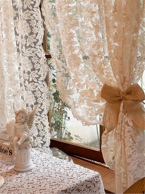 Rideaux Shabby Chic, White Lace Curtains, Vintage Lace Curtains, French Curtains, Tulle Curtains, Living/dining Room, Vintage Curtains, Lace Curtains, Curtain Designs