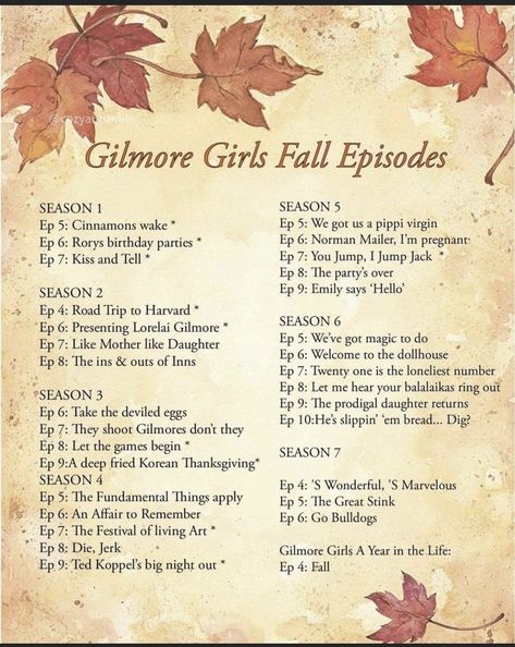 Disney Fall Episodes, Gilmore Girls Fall Episodes List, Fall Episodes Of Gilmore, Gilmore Girls Autumn Episodes, Best Gilmore Girls Episodes List, Gilmore Girls Episodes To Watch When, Gilmore Girls Fall Episodes, Fall Episodes, Fall To Do List