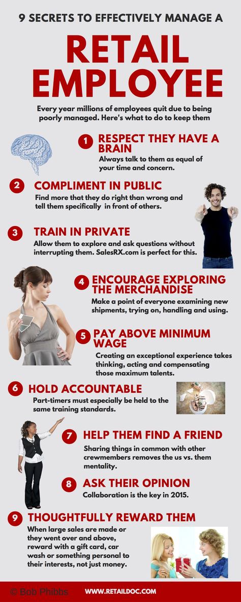 Manage Retail Employees Effectively... many a consignment shopkeeper's (and others!) biggest challenge, TGtbT.com has found. Retail Manager Outfit, Retail Training, Employee Infographic, Retail Manager, Successful Company, Retail Management, Managing People, Sales Skills, Retail Marketing