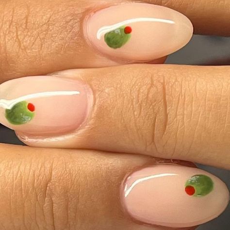 Vanity Projects Miami on Instagram Lucky Nail Art, Martini Nail Art, Trending Color Aesthetic, Fruit Inspired Nails, 1960s Nails, Lucky Nails, Cocktail Nails, Martini Nails, Pool Nails