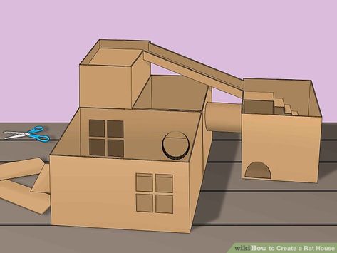 Diy Rat House Cardboard, Rat Cardboard Diy, Rat House Diy, Rat Enrichment, Diy Hamster House, Round Doorway, Diy Rat Toys, Pet Rat Cages, Cardboard Box Houses