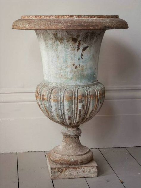 ♕ iron urns ~ gorgeous patina: Cute Interior, Trending Home Decor, Antique Urn, Garden Urns, Urn Planters, Tiny Cottage, Keramik Vase, Garden Ornaments, Architectural Salvage