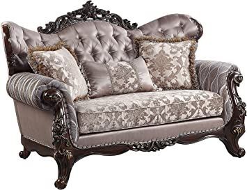 Acme Furniture Benbek Love Seats, 70" W x 41" D x 46" H, Taupe, Antique Oak Pink Loveseat, Traditional Loveseat, Brown Loveseat, Tufted Loveseat, Formal Living Room, Acme Furniture, Formal Living Rooms, Formal Living, Toss Pillows