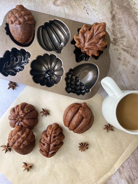 Pumpkin Cakelets, Fall Desserts Pumpkin, Desserts Pumpkin, Crisp Morning, All Things Fall, Halloween Food Treats, Walnut Cookies, Pan Recipes, Nordic Ware