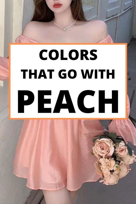 So which are the colors that go with peach? The combination of peach color in clothes can be gentle, or it can be contrasting in wardrobe palettes. Light Peach Colour Combination Dress, Peach Skirt And Top, Peach Color Top Outfits, Peach Clothes Cute Outfits, Peach Color Palette Outfit, Light Peach Outfit, How To Style Peach Pants, Peach And Green Outfit, Colors That Go With Peach Outfits