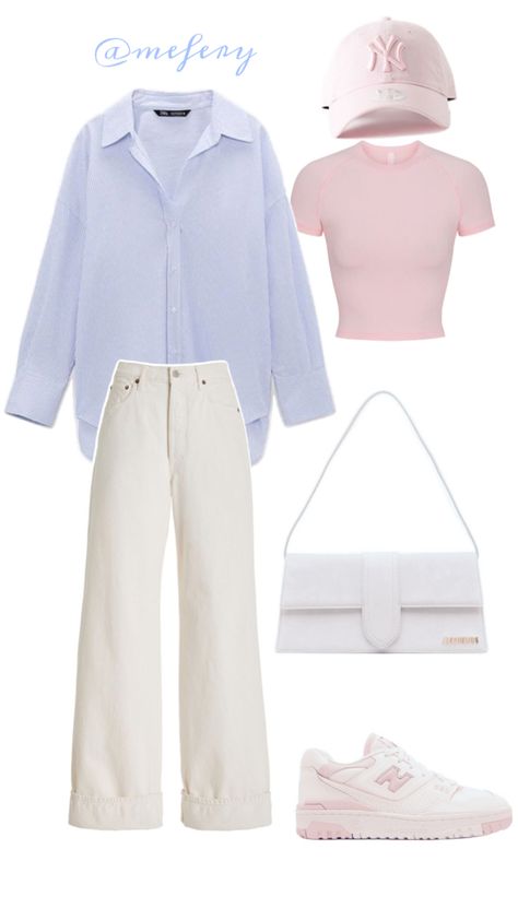 ny,new balance, jacquemus, blue short outfits,casual outfit,pastel pink,pastel blue,pastel colors outhit,girls outfit,hit,women outfit Outfit Ideas Hijab, Colors Outfit, Outfits Pastel, Outfit Hijab Casual, Hijab Fashion Summer, Ootd Women, Cottagecore Outfits, Sister Outfits, Pastel Outfit