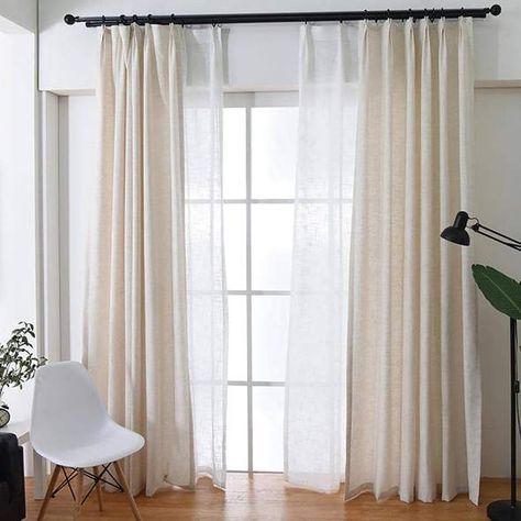 Beige Natural Linen Curtains Drapes for Living Room 2 Panels – Anady Top Natural Linen Curtains, Salon Simple, Beige Curtains, Drapes For Living Room, White Liners, White Curtains, Curtain Material, Linen Curtains, Patio Doors