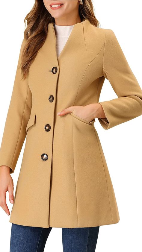 - 100% Polyester - Collarless Coat, Single Breasted, Slant Pockets, Fully Lined, Long Sleeve - Style with a blouse and pants for a warm and elegant look - Occasions: Coffee Shop, Shopping, Work, Office, Business, Weekend Gathering, Formal, Outdoors in chilly cold winter - Dryclean, Do not bleach, Do not tumble dry, Cool iron - Model is wearing in size XS (Height: 5'9", Chest: 33 inches, Waist: 24 inches, Shoulder: 16 1/2 inches, Hip:35 7/8 inches, Weight: 122 lbs #winter #clothes #fashion #trend Winter Clothes Fashion, Blouse And Pants, Collarless Coat, Velvet Cardigan, Winter Overcoat, Chiffon Tops Blouses, Single Breasted Coat, Velvet Blouses, Wool Peacoat