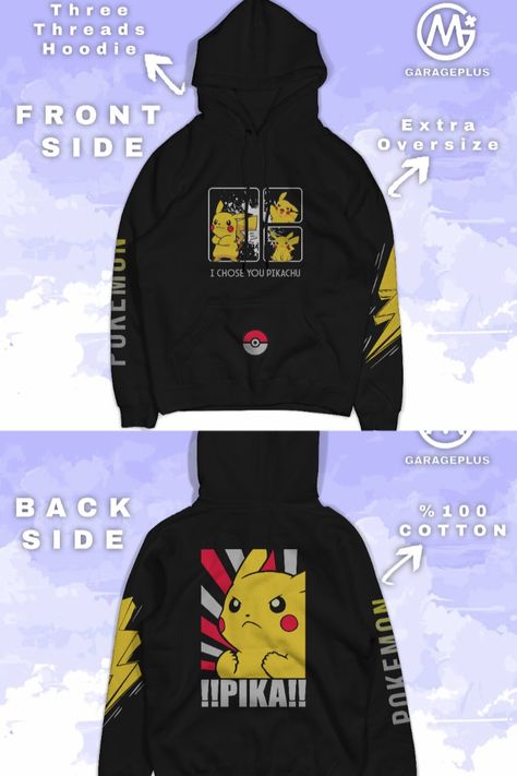 Black Hoodie, Pikachu, Pokemon, T Shirt, Black