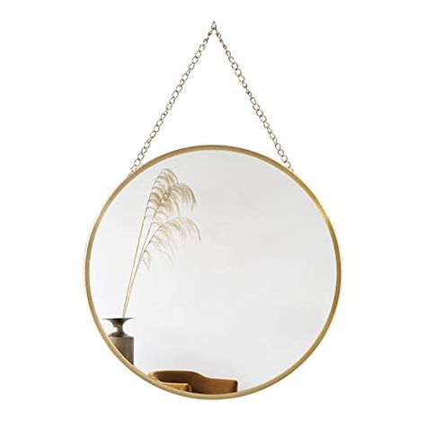 Circle Mirror Wall Decor, Circle Mirror Wall, Gold Round Mirror, Vanity Living Room, Round Hanging Mirror, Round Gold Mirror, Gold Mirror Wall, Circle Mirror, Living Room Entryway