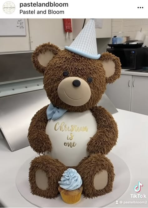 3d Teddy Bear Cake, Platter Inspiration, First Bday Cake, Teddy Bear Birthday Cake, Bear Birthday Cake, Teddy Cakes, Beary First Birthday, Baby Boy Birthday Cake, Teddy Bear Cake