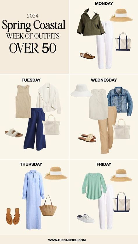 What to wear in spring over 50, coastal spring outfit ideas Summer Outfits Over 50 Casual Classy, Coastal Clothing, Wardrobe For Women, Capsule Wardrobe Casual, Spring Summer Capsule Wardrobe, Trendy Outfit Inspo, Style Parisienne, Fashion Capsule Wardrobe, Spring Capsule