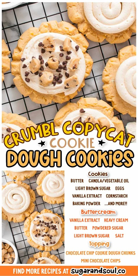 Cookie Dough Cookies (Crumbl Copycat) - Sugar and Soul Crumble Copycat Recipe, Crumble Cookie Dough Cookie Recipe, Moon Pie Cookies, Crumbl Cookie Copycat Poptart, Crumbl Cookie Copycat Cookie Dough, Crumbl Cookie Dough Copycat, Copycat Crumbl Cookies Christmas, Cookie Dough Crumbl Cookies, Crumble Cookie Copycat Recipe Peanutbutter