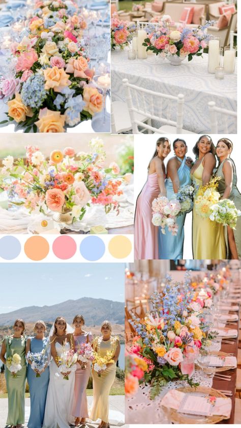 April Wedding Colors, Pastel Wedding Theme, Wedding Theme Color Schemes, Wildflower Wedding Theme, Multicolor Wedding, Wedding Motifs, Wedding Backdrop Design, Light Blue Wedding, Romantic Garden Wedding