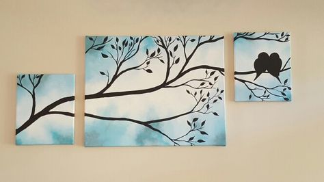 Multi canvas tree bird abstract painting Multi Canvas Painting Ideas, Multi Panel Canvas Painting, Multi Canvas Painting, Multiple Canvas Paintings, Tree Painting Canvas, Modern Art Canvas Painting, Art Tutorials Watercolor, Hippie Painting, Wall Painting Decor