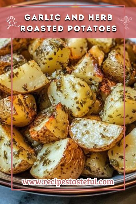 Enjoy the delightful combination of garlic and herbs in these roasted potatoes, a savory and satisfying side dish perfect for any meal. Herb Potatoes, Herbed Potatoes, Potatoes Roasted, Layered Potato, Herb Roasted Potatoes, Roasted Potato, Garlic Herb Butter, Christmas Menu, Garlic Herb