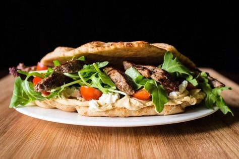 Steak Wrap on Naan Bread • Recipe for Perfection Nana Bread Recipes, Beef Hummus, Steak Wraps Recipes, Breaded Steak, Steak Wraps, Recipes With Naan Bread, Dinner Meal Prep, Fried Beef, Naan Bread