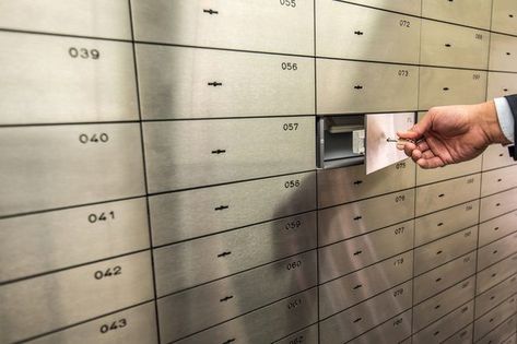 A safety deposit box is a locked container housed inside a bank's vault. You can store valuables like jewelry and important documents in a safety deposit... Safety Deposit Box Bank, Safety Deposit Box Ideas, Bank Locker, Bank Vault, Bank Safe, Safe Deposit Box, Safe Vault, Bullet Proof, Deposit Box