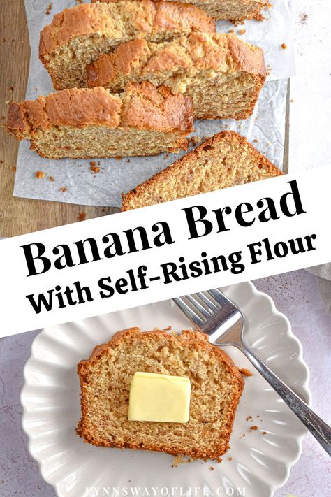 An easy, one bowl quick bread, this Banana Bread Recipe with Self-Rising Flour is a delicious use for your ripe bananas! It's the best banana bread recipe you'll ever make, and it is full of banana flavor! Banana Nut Bread Recipe Using Self Rising Flour, Banana Bread With Self Rising Flour Easy Recipes, Banana Bread Recipe With Self Rising, Banana Bread Recipe Using Self Raising Flour, Banana Muffins With Self Rising Flour, Banana Bread Made With Self Rising Flour, Banana Bread Using Self Rising Flour, Banana Bread Recipe With Self Rising Flour, Self Rising Flour Banana Bread Recipe