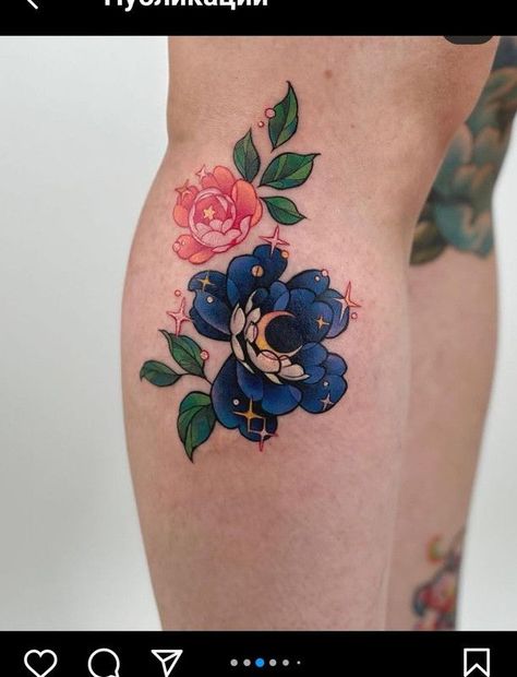 Pretty Color Tattoos, Realistic Flower Tattoo Color, Space Flower Tattoo, Whimsical Flower Tattoo, Vibrant Tattoos, Aesthetic Tattoo Ideas, Tiny Bird Tattoos, Explore Aesthetic, Key Tattoos