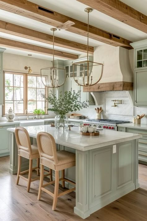 Color On Kitchen Cabinets, Soft Green Cabinets Kitchen, Sage Green Home Aesthetic, Homey Kitchen Aesthetic, Clary Sage Kitchen Cabinets, Sage Cabinets Kitchen, Sage Green Cabinets Kitchen, Sage Kitchen Cabinets, Sage Green Kitchen Cabinets