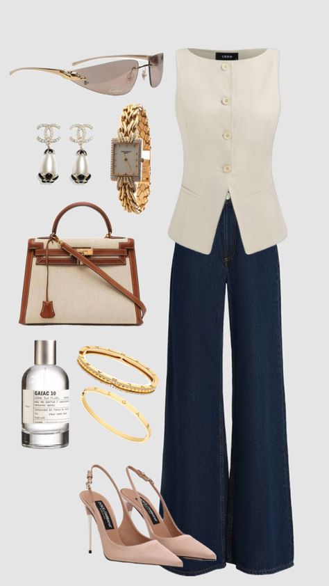 #outfit #outfitideas #bvlgari #hermes #richgirl #denim #casual Bvlgari Clothes, Buisness Casual Women Outfits Chic, Buisness Casual Women, Friday Outfit For Work, Hermes Clothes, Buisness Casual, Jeans Outfit Women, Normal Clothes, Business Casual Outfits For Work