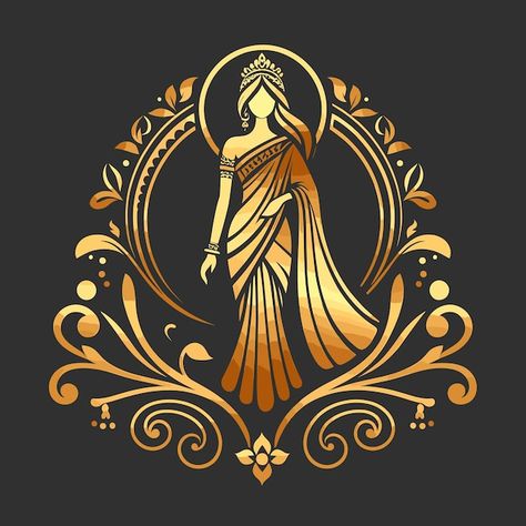 Vector saree with women figure clothing ... | Premium Vector #Freepik #vector #woman #fashion #beauty #boutique Saree Shop Logo, Saree Logo Design Ideas, Logo Design For Clothing, Logo Ideas Creative, Crafting Logo, Saree Boutique, Logo Design Women, Happy Birthday Icons, Shadi Card