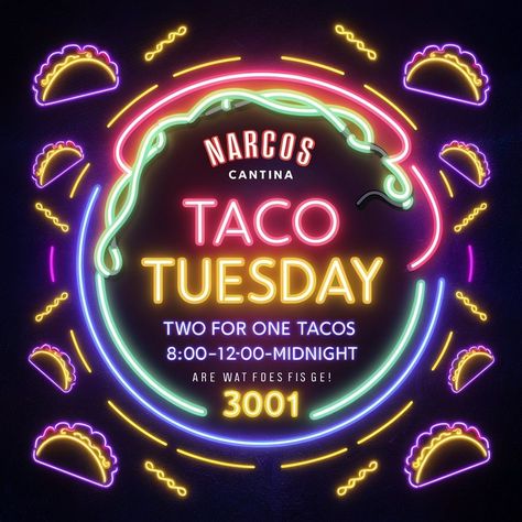 REMINDER: 🌮🍹 2-for-1 Tacos & Margaritas: Double the Fun! 🌮🍹 It's Taco Tuesday at Narcos Cantina, amigos! 🎉 Get ready for a fiesta like no other! We're doubling down on the fun with 2-for-1 tacos AND margaritas from 8 PM to midnight. 🕗🕛 👉 What's cooking: - Authentic, mouth-watering tacos - Ice-cold, zesty margaritas - Vibrant atmosphere - Late-night party vibes 🎁 Bonus: Pablo's feeling generous! He'll be handing out FREE shots & cocktails throughout the night. 🍸🥃 Whether you're a local lo... Tacos And Margaritas, Taco Tuesday, Night Party, What To Cook, Party Night, Late Night, Mouth Watering, Tacos, Feelings