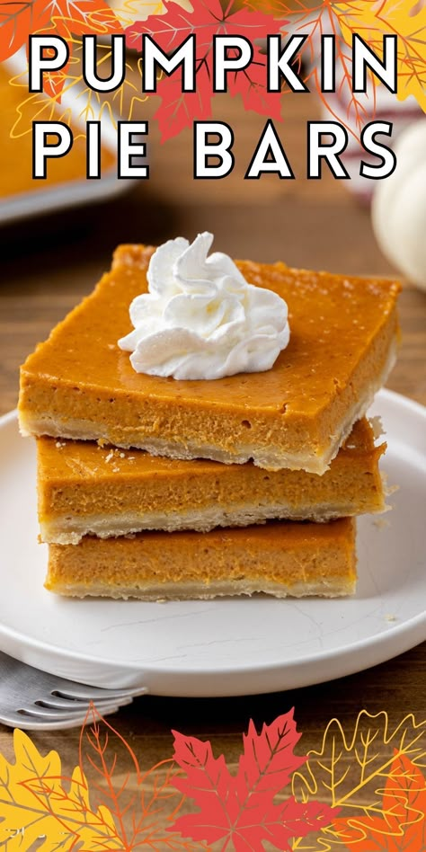 Recipe For Pumpkin Pie, Bars With Shortbread Crust, Pumpkin Pie Bars Recipe, Pumpkin Pie Recipe Easy, Favorite Pie Recipes, Heart Recipes, Pumpkin Pie Bars, Easy Pumpkin Pie, Pumpkin Bars