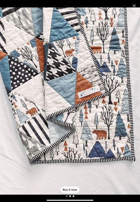 Nursery Colours, Patchwork Quilts For Beginners, Baby Boy Quilt Patterns, Woodland Baby Quilt, Neutral Baby Quilt, Copper And Blue, Woodland Quilt, Boys Quilt Patterns, Whole Cloth Quilts