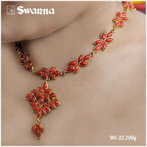 Coral Jewelry Set Indian, Pagadam Jewellery, Coral Jewelry Indian Gold, Swarna Jewellers, Bangel Design, Gold Neckles, Ruby Necklace Designs, Elegant Wedding Jewelry, Trending Jewellery