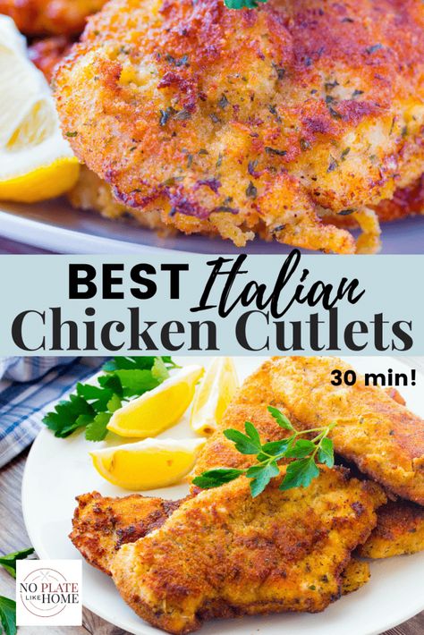 Italian Breaded Chicken, Italian Chicken Cutlets, Easy Italian Chicken, Homemade Italian Bread, Italian Bread Crumbs, Fried Chicken Cutlets, Chicken Cutlet Recipes, Breaded Chicken Cutlets, Cutlets Recipes