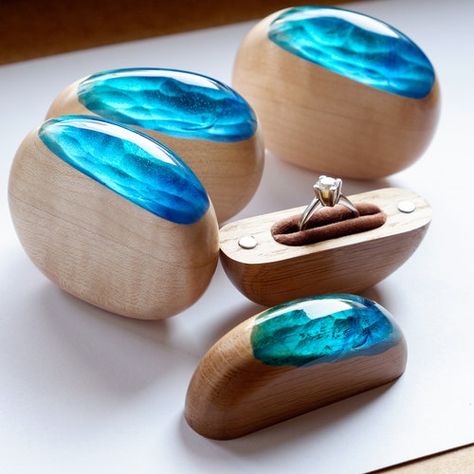 Unique Ring Box, Resin And Wood Diy, Unique Engagement Gifts, Resin Box, Rustic Wedding Decorations, Beach Proposal, Proposal Ring Box, Oval Engagement Ring, 카드 디자인