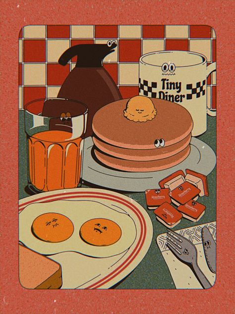 Spicy Food Illustration, Breakfast Food Drawing, Retro Illustration Wallpaper, Nostalgia Illustration, Illustration Art Inspiration, Breakfast Illustration, Lauren Martin, Architecture Drawing Sketchbooks, Art Graphic Design