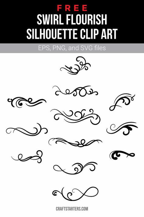 Flourish Svg Free Swirls, Flourish Svg Free, Clip Art Freebies, Free Stencils Printables, Doodle Png, Cricut Stencils, Flourish Design, Cricut Images, Free Cricut