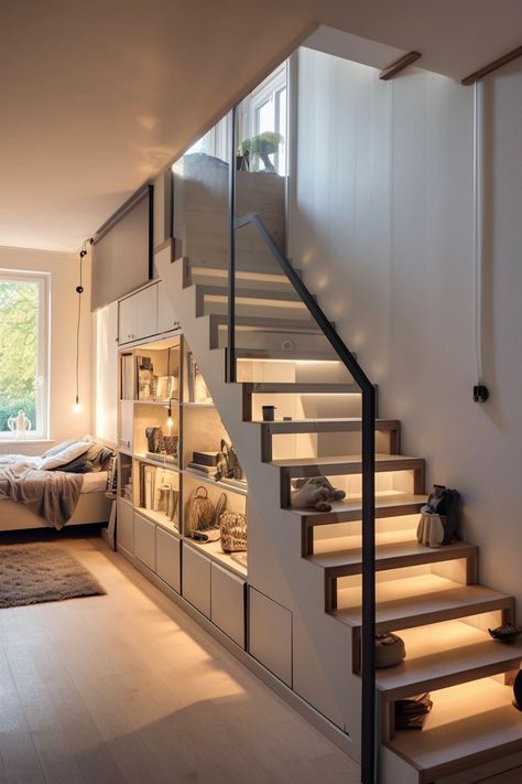 Smart and Stylish Under Stair Storage Solutions for Every Home Storage Below Staircase, Staircase Organization, Interior Design Under Stairs, Staircase In Living Room, Minimalist Staircase, Modern Staircase Design, تحت الدرج, Staircase Design Ideas, Bubble Diagram