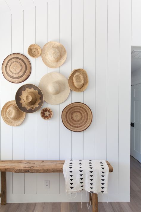 There’s a national day for just about everything and while we don’t typically acknowledge many of them, we had to give a little love to #NationalHatDay! Last week, we shared a stunning home tour with Mindy Gayer, which included this epic hat wall. Hat walls are such a fun way to incorporate fashion into your … Wall Hats, Hat Wall, Rustic Entryway, Hat Display, Surf Shack, Entry Way Design, Vintage Hats, Ship Lap Walls, Boho Home