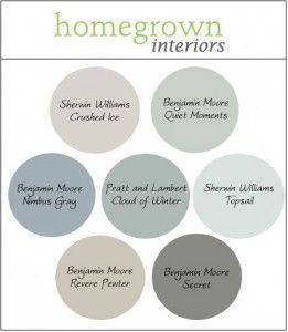 Transitional Paint Color for Modern Interiors.  Gray, Blue and Green Paint Colors. Crushed Ice Sherwin Williams. Quiet Moments Benjamin Moore. Nimbus Gray Benjamin Moore. Cloud of Winter Pratt and Lambert. Topsail Sherwin Williams. Revere Pewter Benjamin Moore. Secret Benjamin Moore. Via Homegrown Interiors. Transitional Paint Colors, Sherwin Williams Revere Pewter, Quiet Moments Benjamin Moore, Green Bedroom Paint, Interior Paint Color, Nimbus Gray, Revere Pewter Benjamin Moore, Revere Pewter, Michael Johnson