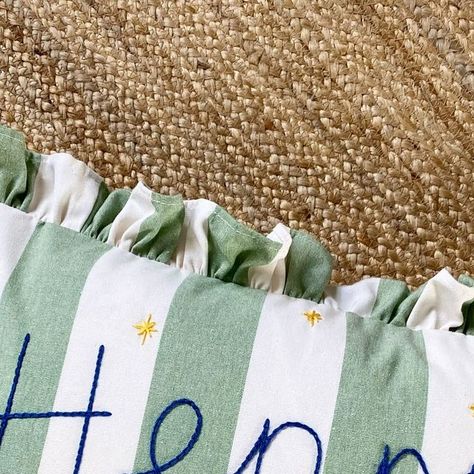 Sarah 🪡🧵 Thread The Word on Instagram: "H E N R Y ✨ Still very much working my way through all your personalised @fabricsnug cushion covers - thanks for bearing with me! 

Also feeling lots of love for GREEN today 💚 🍃 ♻️ 

.

.

.

.

#nurseryinspo #nurserydecor #newbaby #boysbedroom #kidsinteriors #madeinbritain #shopsmall #ianmankin #stripe #rufflecushion #ruffles #threadthewordembroidery #threadtheword" Nursery Inspo, Kids Style, Boy's Bedroom, Lots Of Love, Kids Rooms, My Way, Cushion Covers, Nursery Decor, Of Love