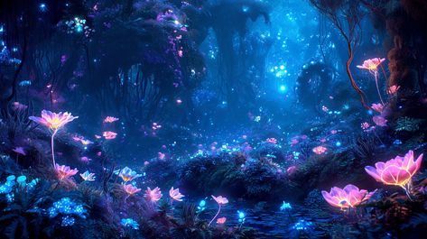 night scene of a fantastical glowing garden #midjourneyV6 #aiartgeneratedart #generativeart #generativeartwork #artificialintelligenceai #aiartgenerator #aiartwork #aiartworks #artificialintelligence #midjourney #midjourneyart #midjourneycommunity Magical Garden Landscape, Night Forest Landscape, Magical Background Landscape, Dual Monitor Wallpaper 3840x1080 Aesthetic, Space Desktop Wallpaper Hd 1080p, Night Garden Aesthetic, Bioluminescent Flowers, Fantasy Garden Art, Glowing Garden