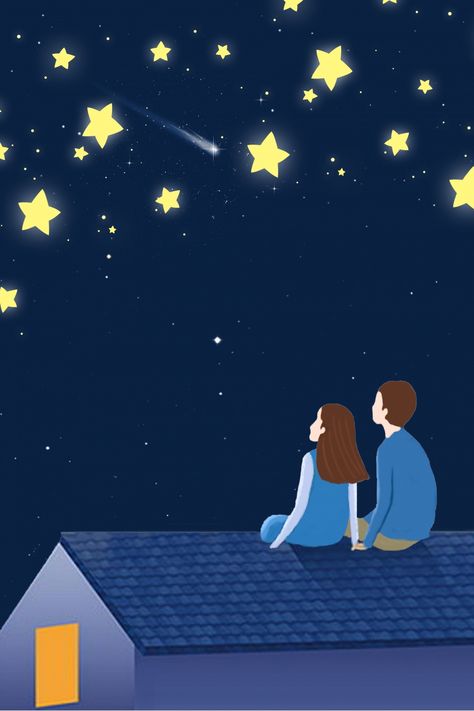 Literary Couple Night Starry Sky Meteor Shower Tanabata Romantic Background Illustration Cartoon Couple Aesthetic, Cartoon Night Sky, Couple At Night, Good Night Lover, Good Night Couple, Stars Images, Lover Illustration, Couples Night, Romantic Illustration