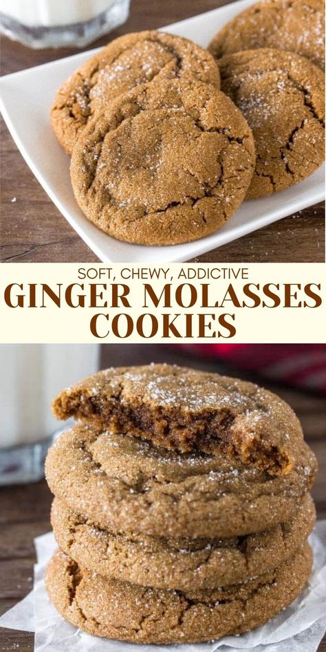 Cookies Molasses, Chewy Ginger Molasses Cookies, Chewy Ginger Cookies, Cooking Christmas, Ginger Molasses, Ginger Molasses Cookies, Cookies Gingerbread, Cookies Holiday, Cookies Soft